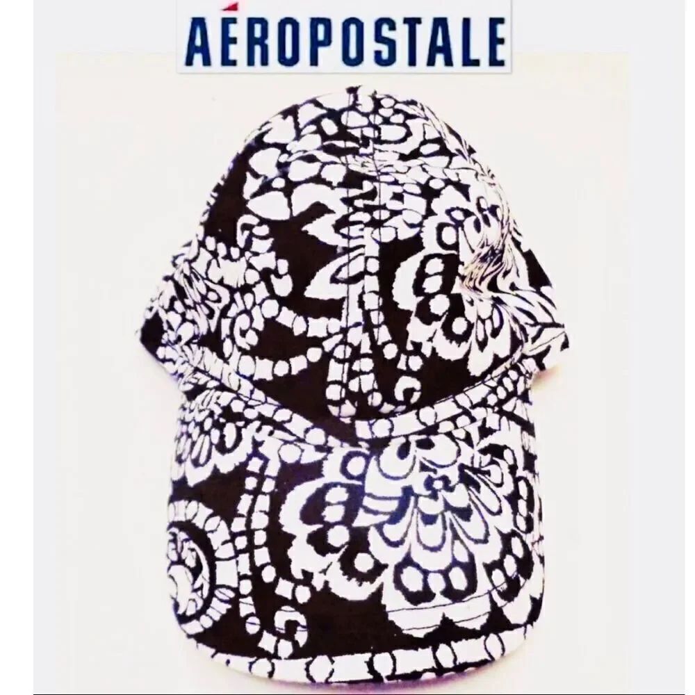 NWT Aeropostale Vintage  Black & White Floral Print Women's Cap Hat New